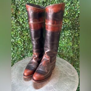 FRYE Distressed 17" Brown Leather Jet Riding Boots